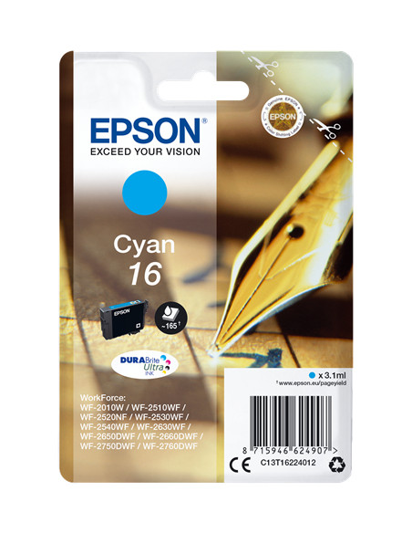 EPSON CART INK CIANO PER WF-2510WF, WF-2520NF, WF-2530WF WF-2540WF SERIE 16 PENNA E CRUCIVERBA