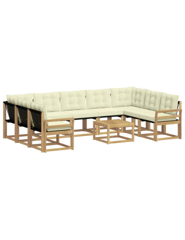Set di divani da esterno con cuscino 10 pcs Bianco e Crema