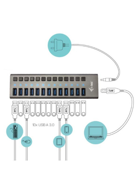 USB 3.0 CHARG 13 PORT+PW ADAPT 60W