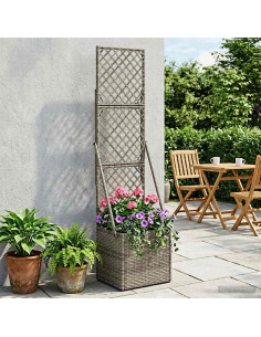 Vaso da Giardino con Trellis Grigio 35 x 30 x 135 cm polyrattan