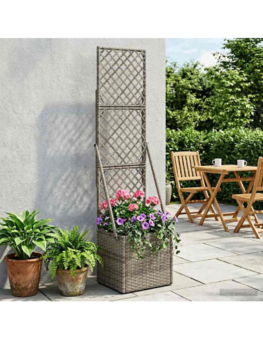 Vaso da Giardino con Trellis Grigio 35 x 30 x 135 cm polyrattan