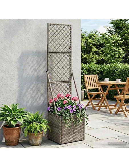 Vaso da Giardino con Trellis Grigio 35 x 30 x 135 cm polyrattan