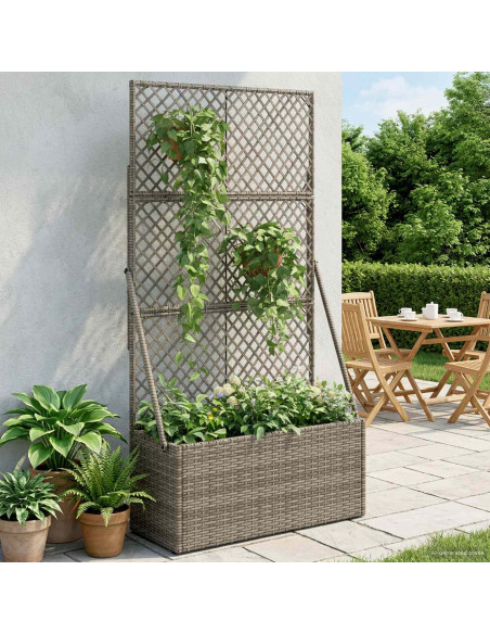 Vaso da Giardino con Trellis Grigio 70 x 30 x 135 cm polyrattan