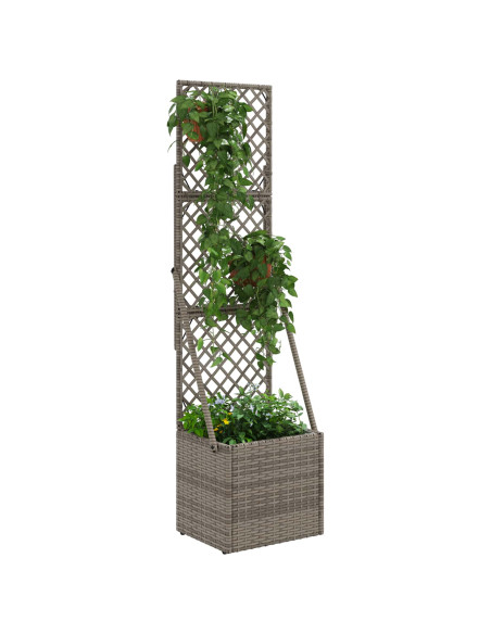 Vaso da Giardino con Trellis Grigio 35 x 30 x 135 cm polyrattan