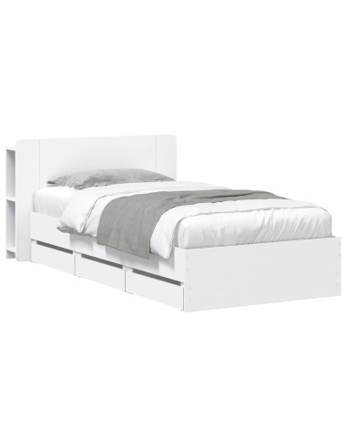 Telaio del letto con storage con testiera Bianco 75 x 190 cm