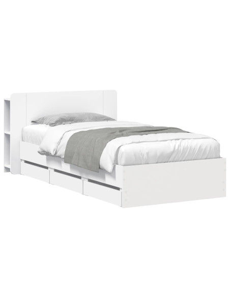 Telaio del letto con storage con testiera Bianco 75 x 190 cm