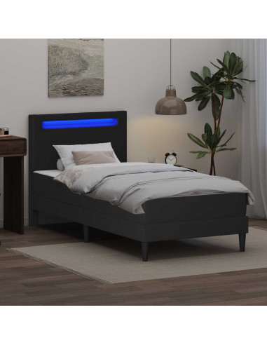 Struttura del letto con strisce LED Nero 90 x 190 cm Similpelle