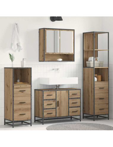 Set di mobili per il bagno con porta 3 pcs Rovere artigianale
