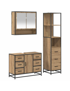 Set di mobili per il bagno con porta 3 pcs Rovere artigianale 2