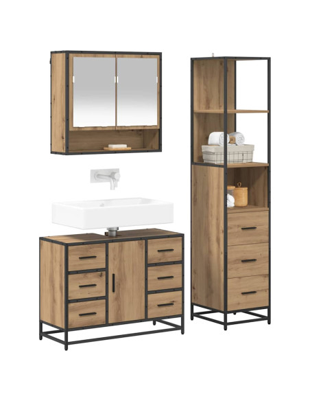 Set di mobili per il bagno con porta 3 pcs Rovere artigianale