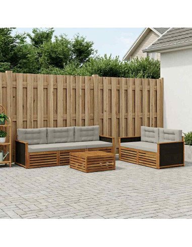 Set di divani da esterno 6 pcs Naturale e Grigio Chiaro