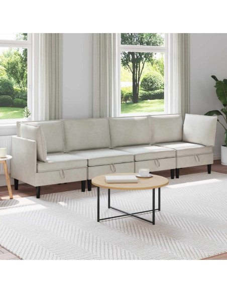 Set di mobili per il soggiorno con cuscino 4 pcs Crema Velluto