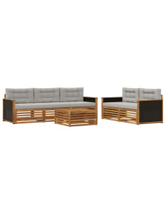 Set di divani da esterno 6 pcs Naturale e Grigio Chiaro 2