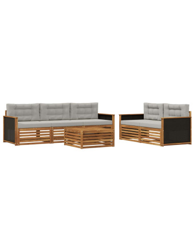 Set di divani da esterno 6 pcs Naturale e Grigio Chiaro