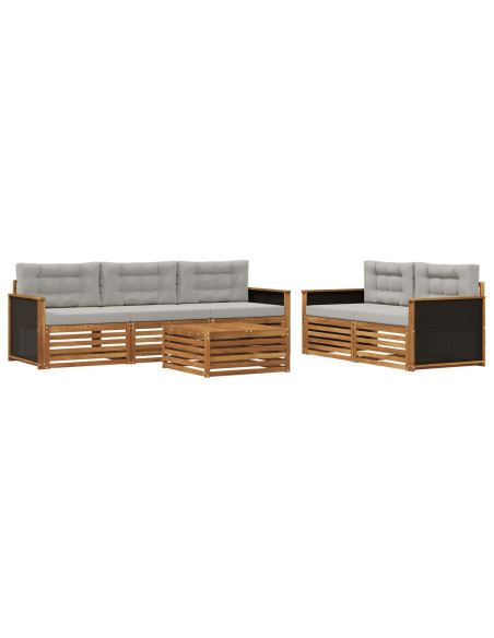 Set di divani da esterno 6 pcs Naturale e Grigio Chiaro