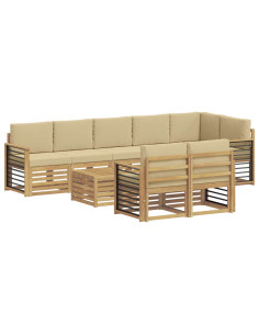 Set di divani da esterno 9 pcs Bianco e Beige 59 x 59 x 37 cm 2