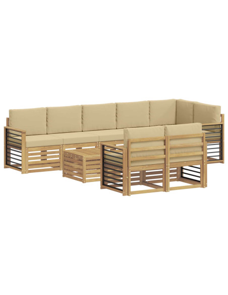 Set di divani da esterno 9 pcs Bianco e Beige 59 x 59 x 37 cm