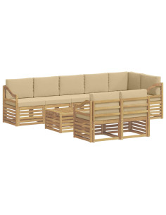 Set di divani da esterno 9 pcs Bianco e Beige 59 x 59 x 37 cm 2