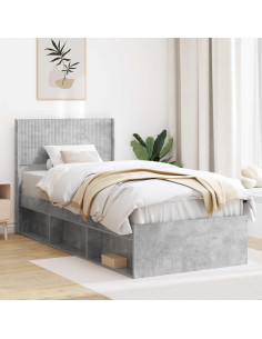 Struttura del letto con stoccaggio e testata Grigio Cemento