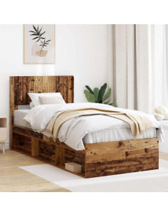 Struttura del letto con stoccaggio e testata Legno antico