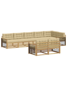 Set di divani da esterno 8 pcs Bianco e Beige Poliestere 2