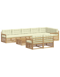 Set di divani da esterno 9 pcs Bianco e Crema Poliestere 2