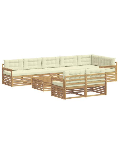 Set di divani da esterno 9 pcs Bianco e Crema Poliestere