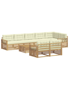 Set di divani da esterno 9 pcs Bianco e Crema Poliestere 2