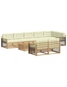 Set di divani da esterno 9 pcs Bianco e Crema Poliestere 2