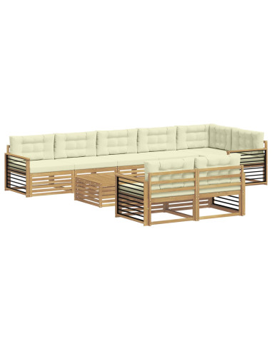 Set di divani da esterno 9 pcs Bianco e Crema Poliestere