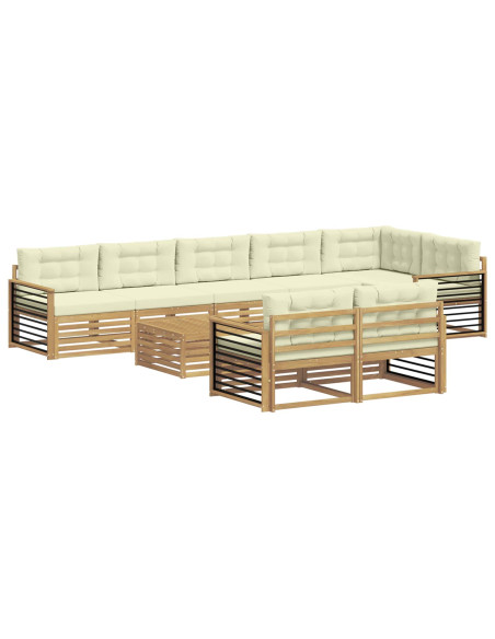 Set di divani da esterno 9 pcs Bianco e Crema Poliestere