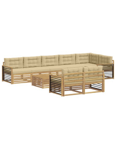 Set di divani da esterno 9 pcs Bianco e Beige Poliestere 2