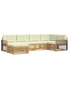 Set di divani da esterno 6 pcs Bianco e Crema Poliestere 2