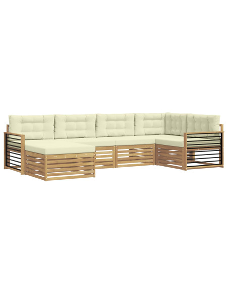 Set di divani da esterno 6 pcs Bianco e Crema Poliestere