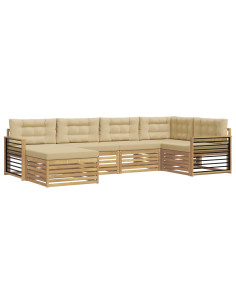 Set di divani da esterno 6 pcs Bianco e Beige Poliestere 2