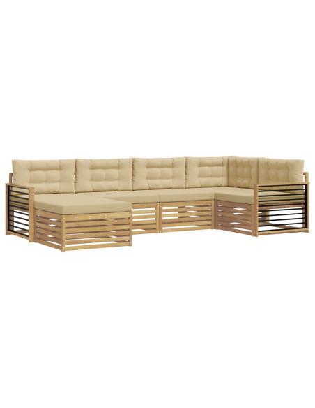 Set di divani da esterno 6 pcs Bianco e Beige Poliestere