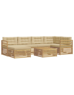 Set di divani da esterno con cuscino 7 pcs Bianco e Beige 2
