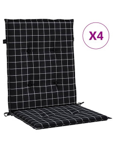 Cuscini Sedia Schienale Basso 4 pz Motivo a Quadri Nero Tessuto 2
