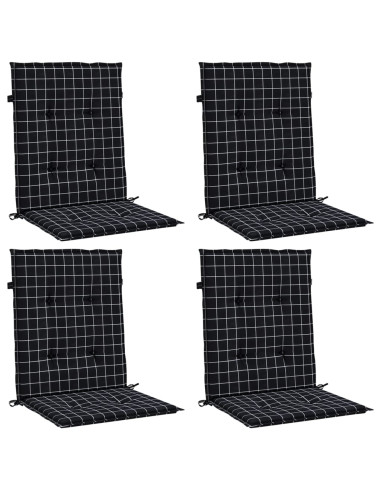 Cuscini Sedia Schienale Basso 4 pz Motivo a Quadri Nero Tessuto