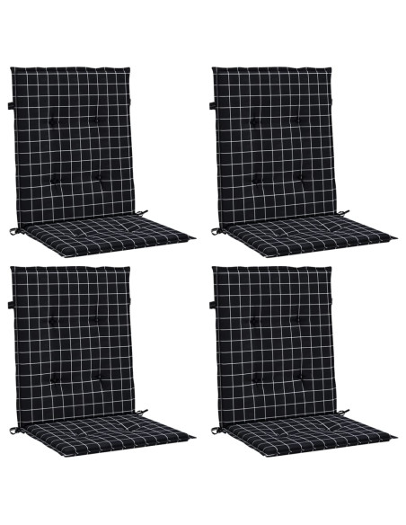 Cuscini Sedia Schienale Basso 4 pz Motivo a Quadri Nero Tessuto