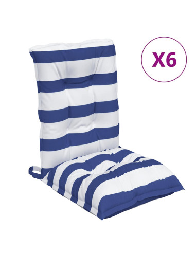 Cuscini Sedia Schienale Basso 6 pz a Righe Blu e Bianche Oxford