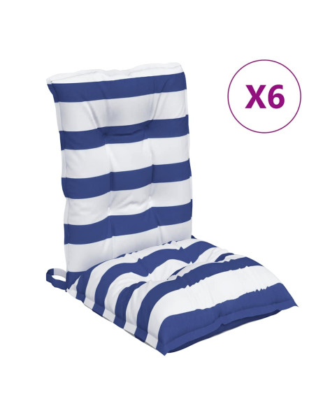 Cuscini Sedia Schienale Basso 6 pz a Righe Blu e Bianche Oxford