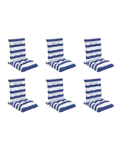 Cuscini Sedia Schienale Basso 6 pz a Righe Blu e Bianche Oxford