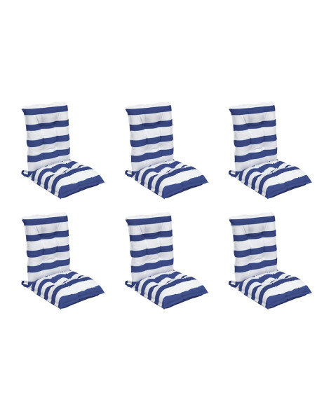 Cuscini Sedia Schienale Basso 6 pz a Righe Blu e Bianche Oxford