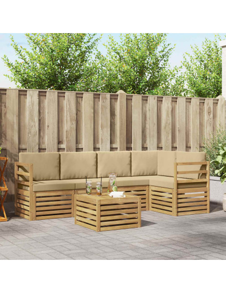 Set di divani da esterno 6 pcs Bianco e Beige 59 x 59 x 37 cm