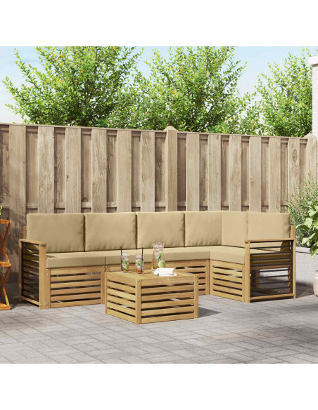 Set di divani da esterno 6 pcs Bianco e Beige 59 x 59 x 37 cm