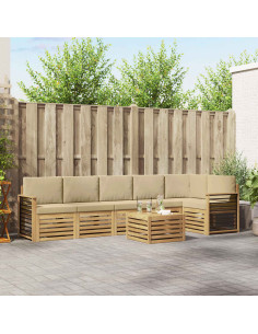 Set di divani da esterno 7 pcs Bianco e Beige 59 x 59 x 37 cm