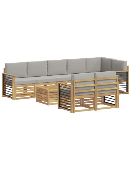 Set di divani da esterno 9 pcs Bianco e Grigio Chiaro