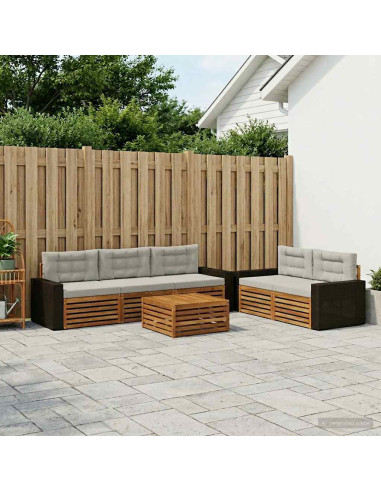 Set di divani da esterno 6 pcs Naturale e Grigio Chiaro