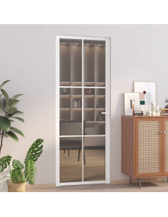 Porta Interna 76x201,5 cm Bianca in Vetro ESG e Alluminio